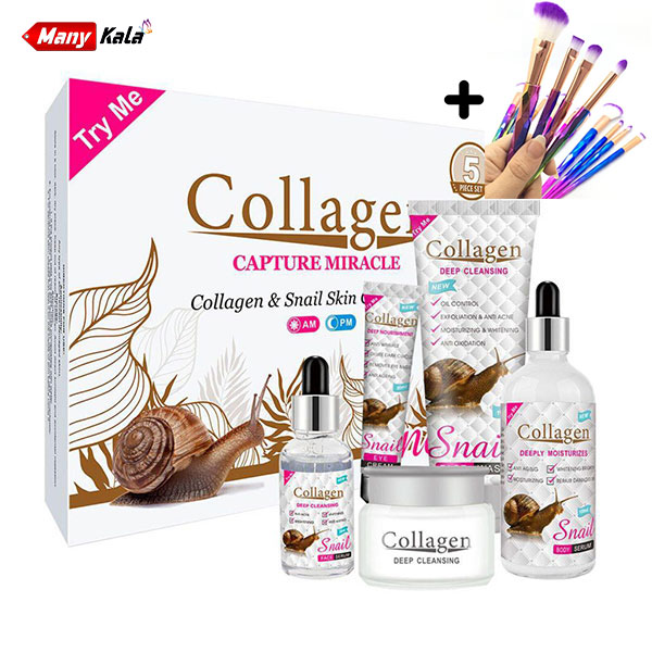 پک ۵ عددی مراقبت از پوست صورت کلاژن حلزون collagen+ست براش الماسی4 تکه رایگان